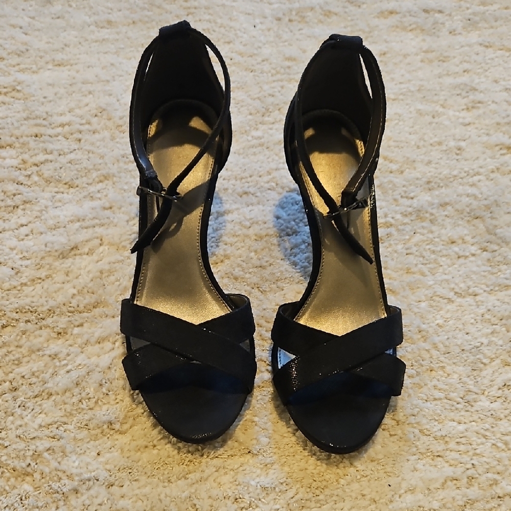Kelly & Katie Black Crisscross Ankle-Strap Heels